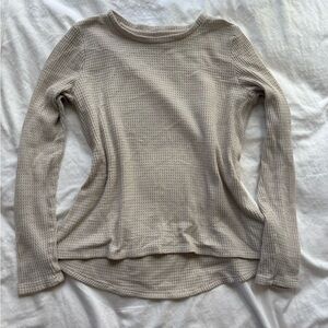American Eagle Cream Long Sleeve Top Waffle Thermal